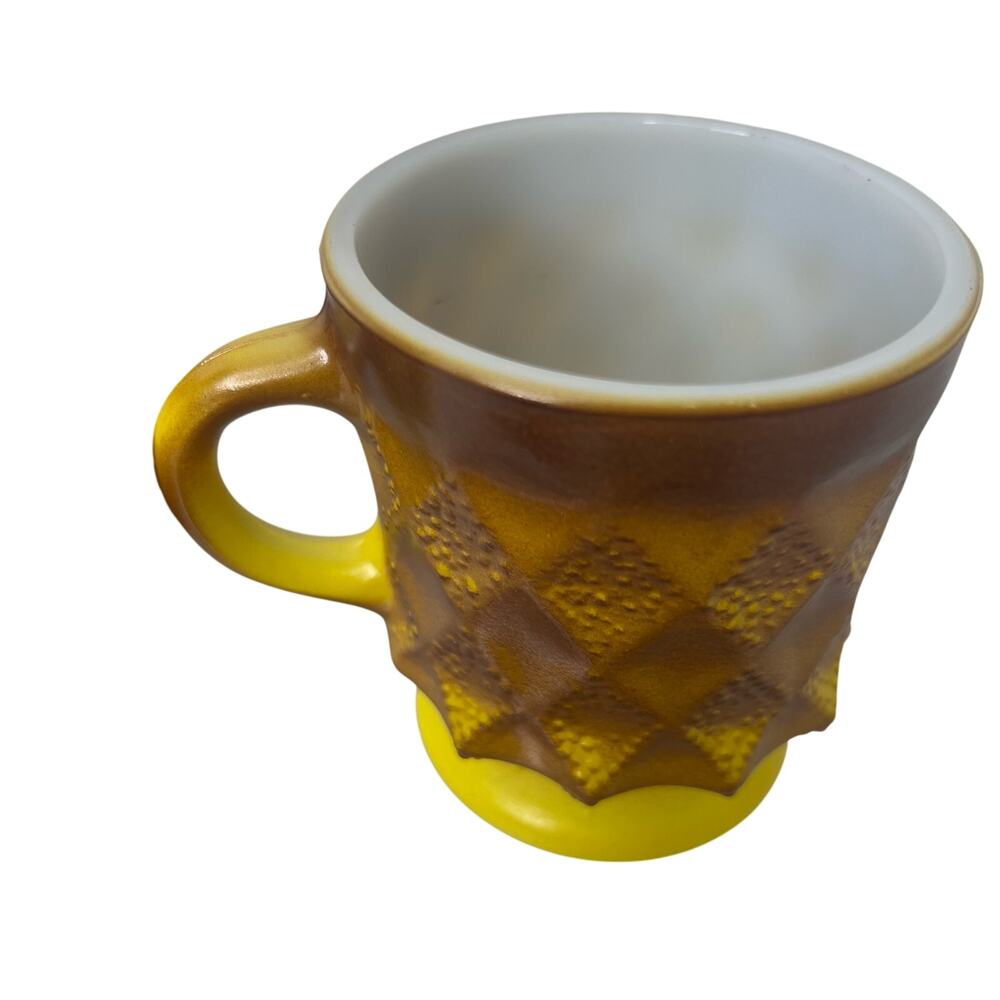 Vintage 70s Fire King Anchor Hocking Set 4 Yellow Brown Ombre Cups Mugs Coffee - Picture 8 of 11